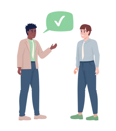 Young Man Agrees With Colleague Semi Flat Color Vector Characters Editable Figures Full Body People On White Teamwork Simple Cartoon Style Illustration For Web Graphic Design And Animation Illustration