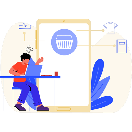 Young man and browsing through e-commerce website  Illustration