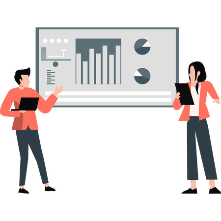 Young man and business gril presenting business graph  Illustration