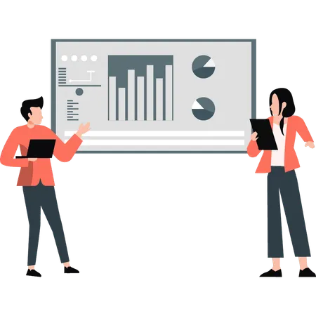 Young man and business gril presenting business graph  Illustration