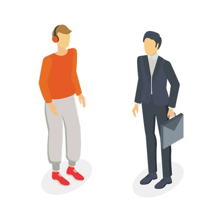 Young man and businessman talking  Illustration