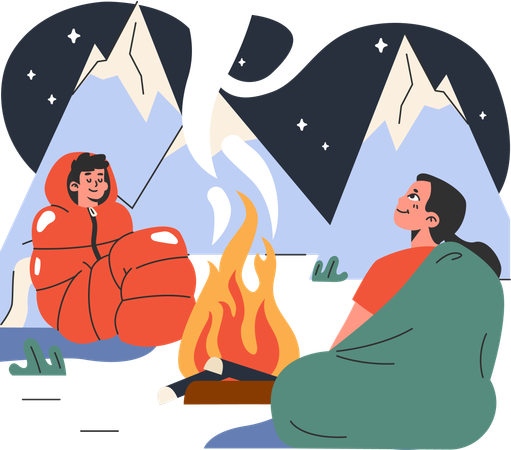 Young man and girl at camping  Illustration