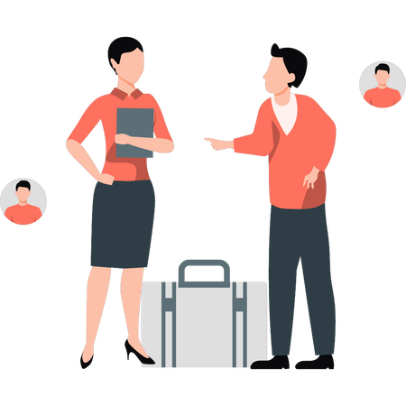 Young man and girl discussion business work  Illustration