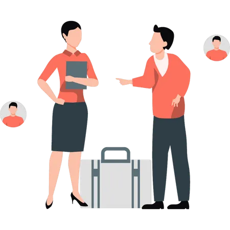 Young man and girl discussion business work  Illustration