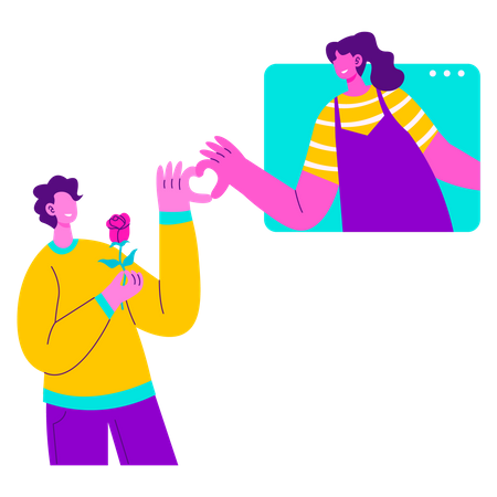 Young man and girl doing Online dating  Illustration