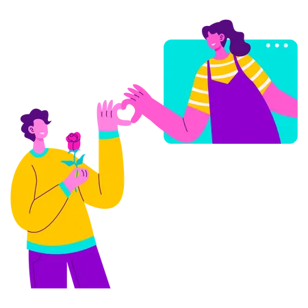 Young man and girl doing Online dating  Illustration