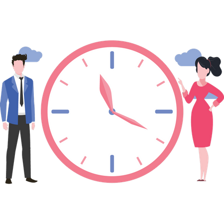 Young man and girl watching time  Illustration