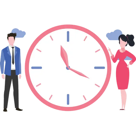 Young man and girl watching time  Illustration