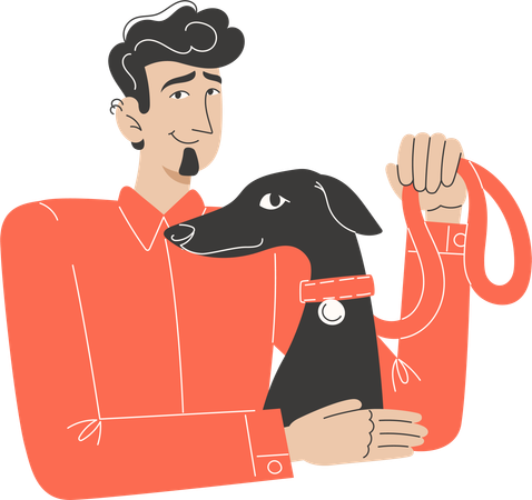 Young man and his whippet dog with similar appearance  Illustration