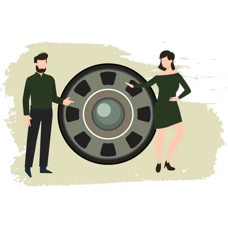 Young Man And Lady Discuss About Military Machine Illustration