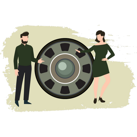 Young Man And Lady Discuss About Military Machine  Illustration