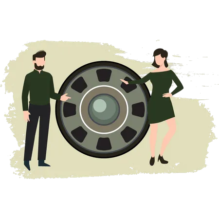 Young Man And Lady Discuss About Military Machine  Illustration