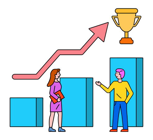 Young man and woman achieve business success  Illustration