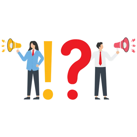 Question And Answer Q And A FAQ Frequently Asked Questions Consumer Survey And Answers To Their Questions A Man And A Woman Ask Questions And Answer Them Vector Illustration
