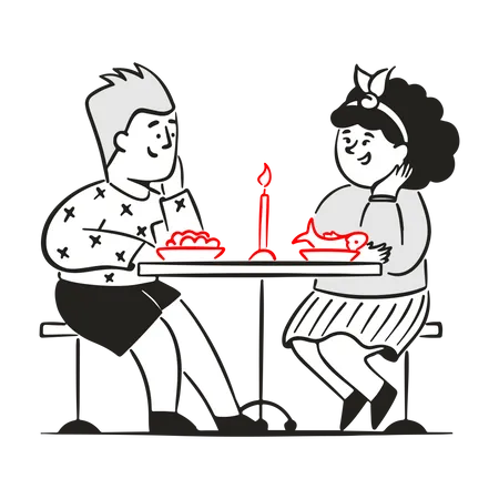 Young man and woman at romantic dinner  Illustration