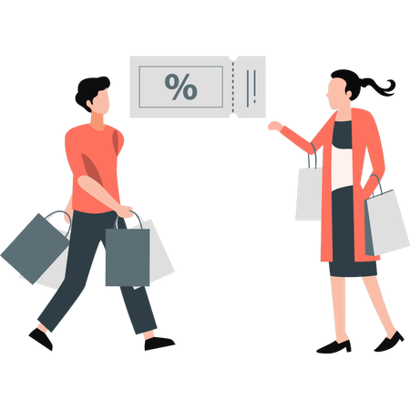 Young man and woman busy in shopping  Illustration