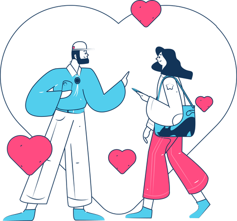 バレンタインデーを祝う若い男女  イラスト