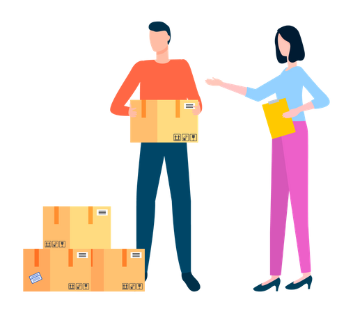 Young man and woman checking order  Illustration