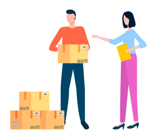 Young man and woman checking order  Illustration