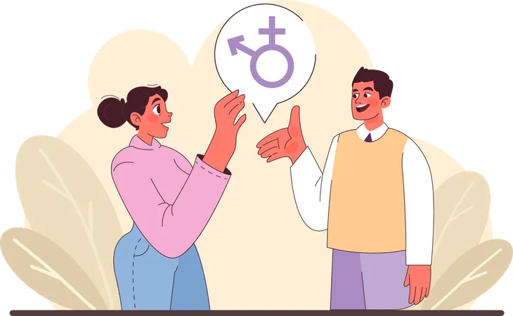 Young man and woman collaborate for gender equality  Illustration