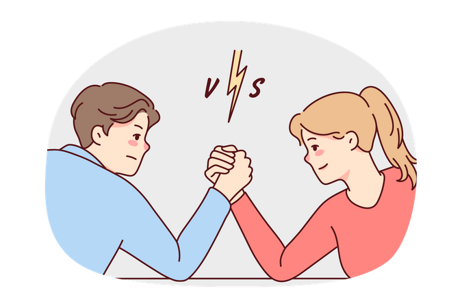 Young man and woman doing armwrestling  Illustration