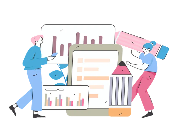 Young man and woman doing business analysis  Illustration