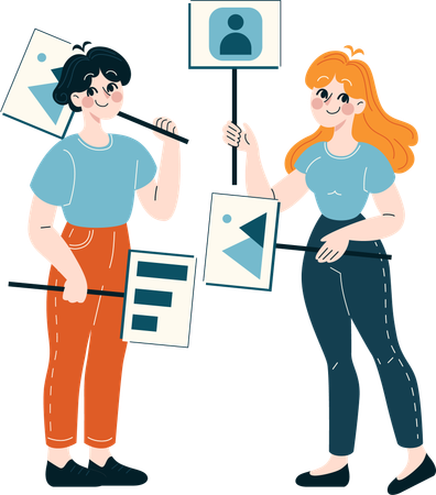 Young man and woman doing business analysis  Illustration