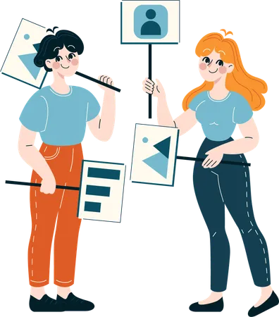 Young man and woman doing business analysis  Illustration