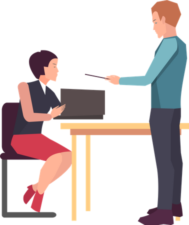 Young man and woman doing business discussion  Illustration