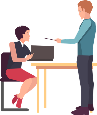 Young man and woman doing business discussion  Illustration