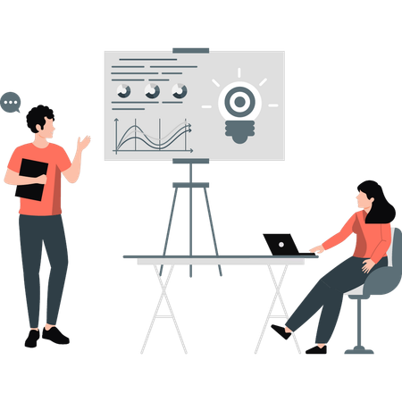 Young man and woman doing business presentation  Illustration