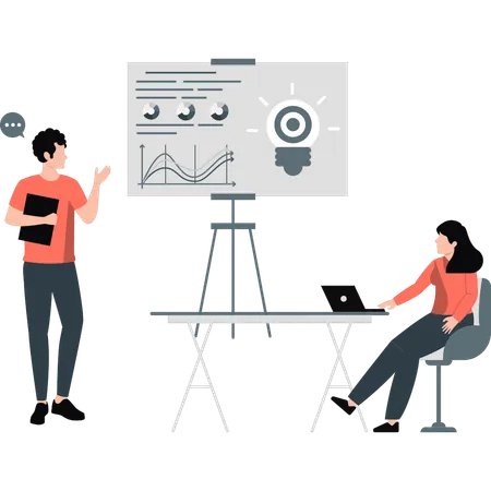 Young man and woman doing business presentation  Illustration