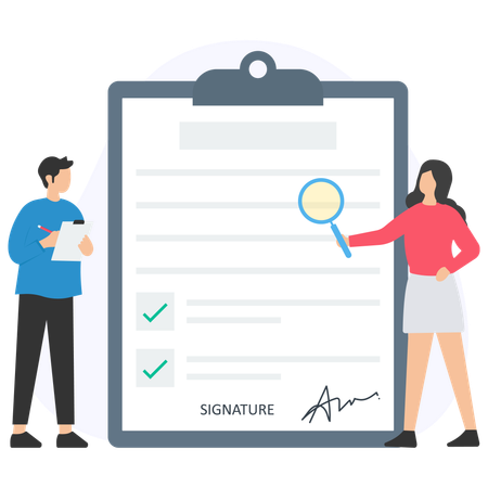 Young man and woman doing Contract Review  Illustration