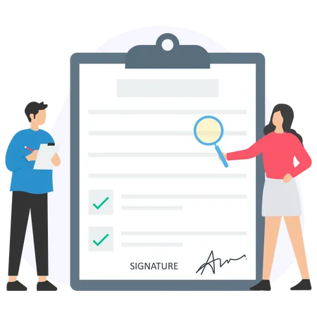 Young man and woman doing Contract Review  Illustration