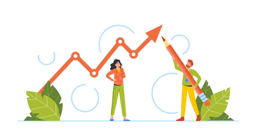 Young Man And Woman Doing Growth Analysis  Illustration