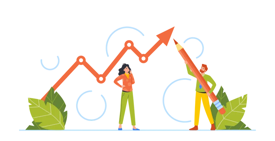 Young Man And Woman Doing Growth Analysis  Illustration