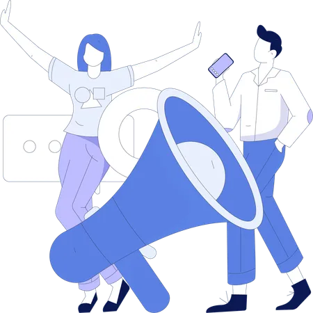 Young man and woman doing Marketing  Illustration