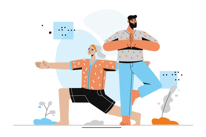 Young man and woman doing morning workout  Illustration
