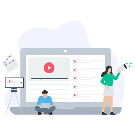 Young man and woman doing Video Marketing  Illustration