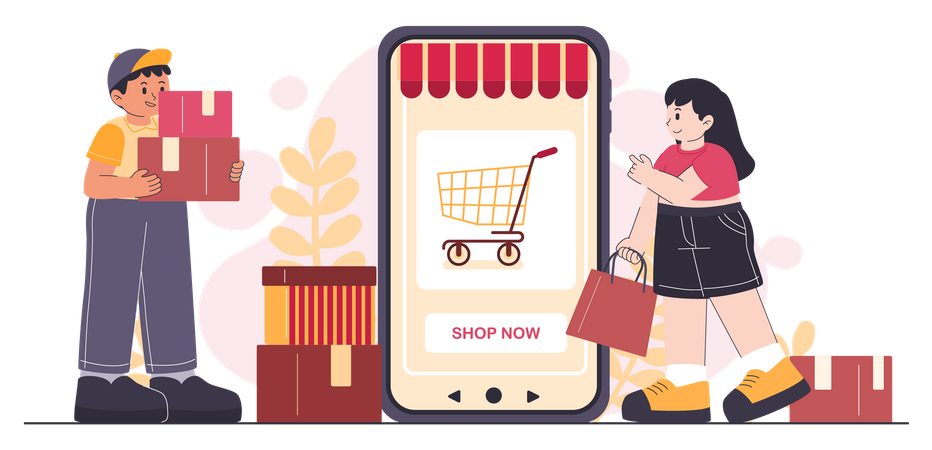 Young man and woman enjoy to shopping Illustration