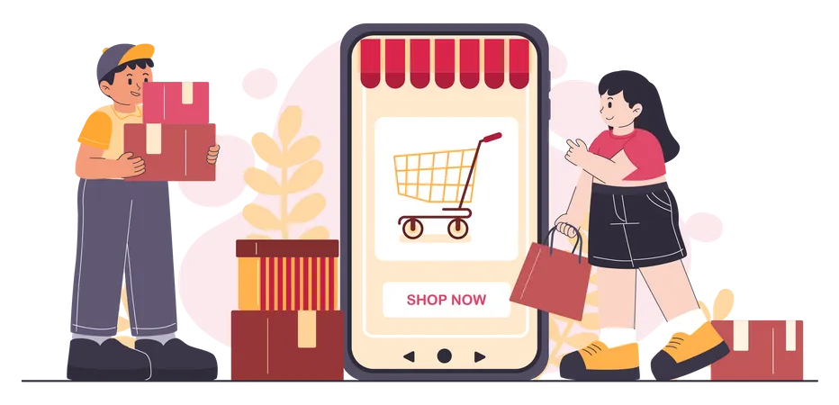 Young man and woman enjoy to shopping  Illustration