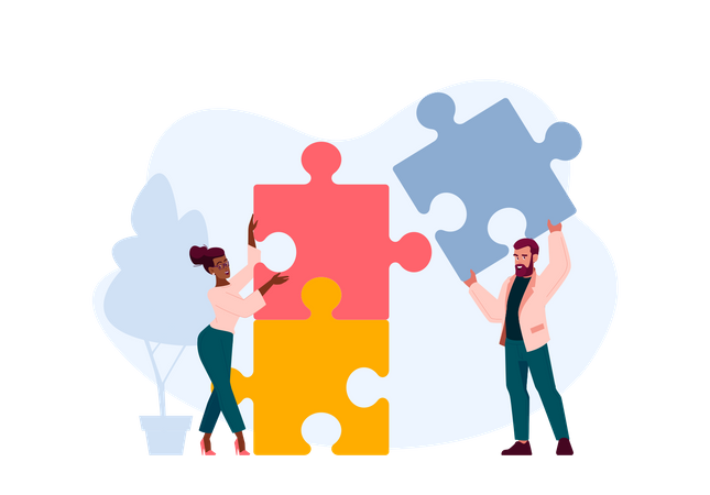 Young man and woman finding business solution  Illustration