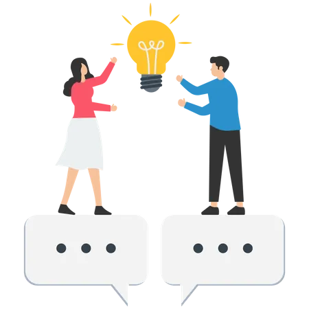 Young man and woman getting business idea  Illustration