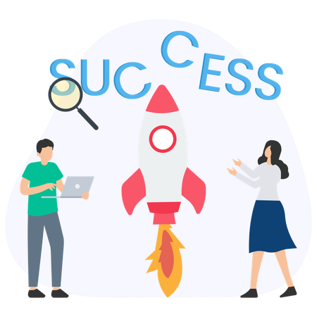 Young man and woman getting Startup Success  Illustration