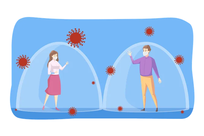 Coronavirus Social Distancing Infection Protection Concept Youn Man Boy Woman Girl Keeping Safe Space From Each Other Preventive Measures For Avoiding From 2019 Ncov Or Covid 19 Spreading Infection Illustration