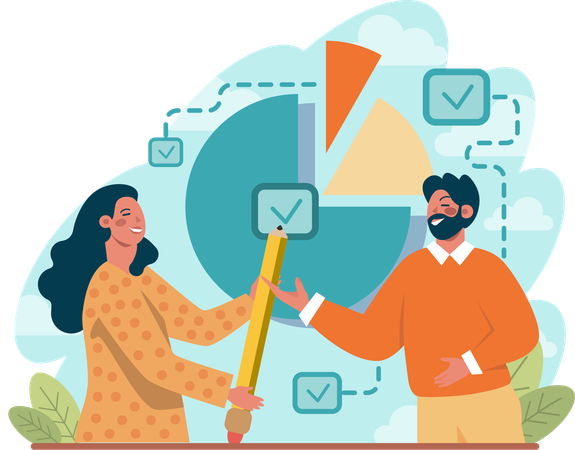 Young man and woman making project report  Illustration