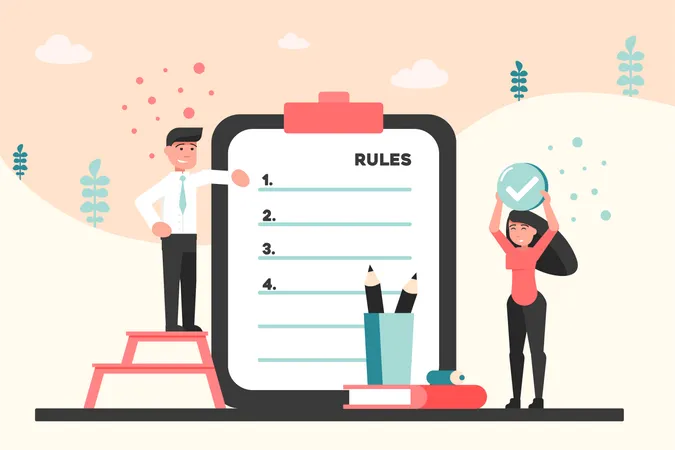 Young man and woman making rules list  Illustration