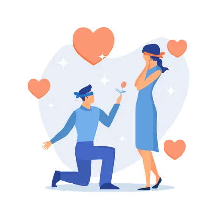 Young man and woman on blind date Illustration