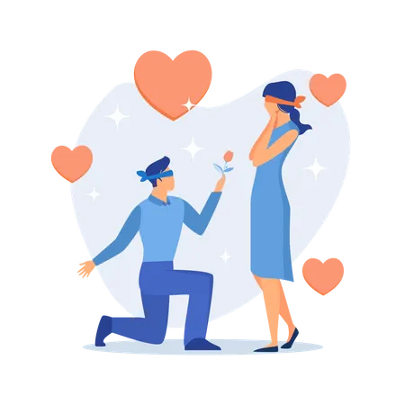 Young man and woman on blind date  Illustration