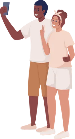 Young Man And Woman Posing For Picture Semi Flat Color Vector Characters Posing Figures Full Body People On White Simple Cartoon Style Illustration For Web Graphic Design And Animation Illustration